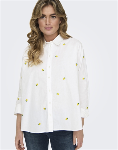 Only - ONLNew Lina Grace Emb Skjorte - Bright White/Lemon